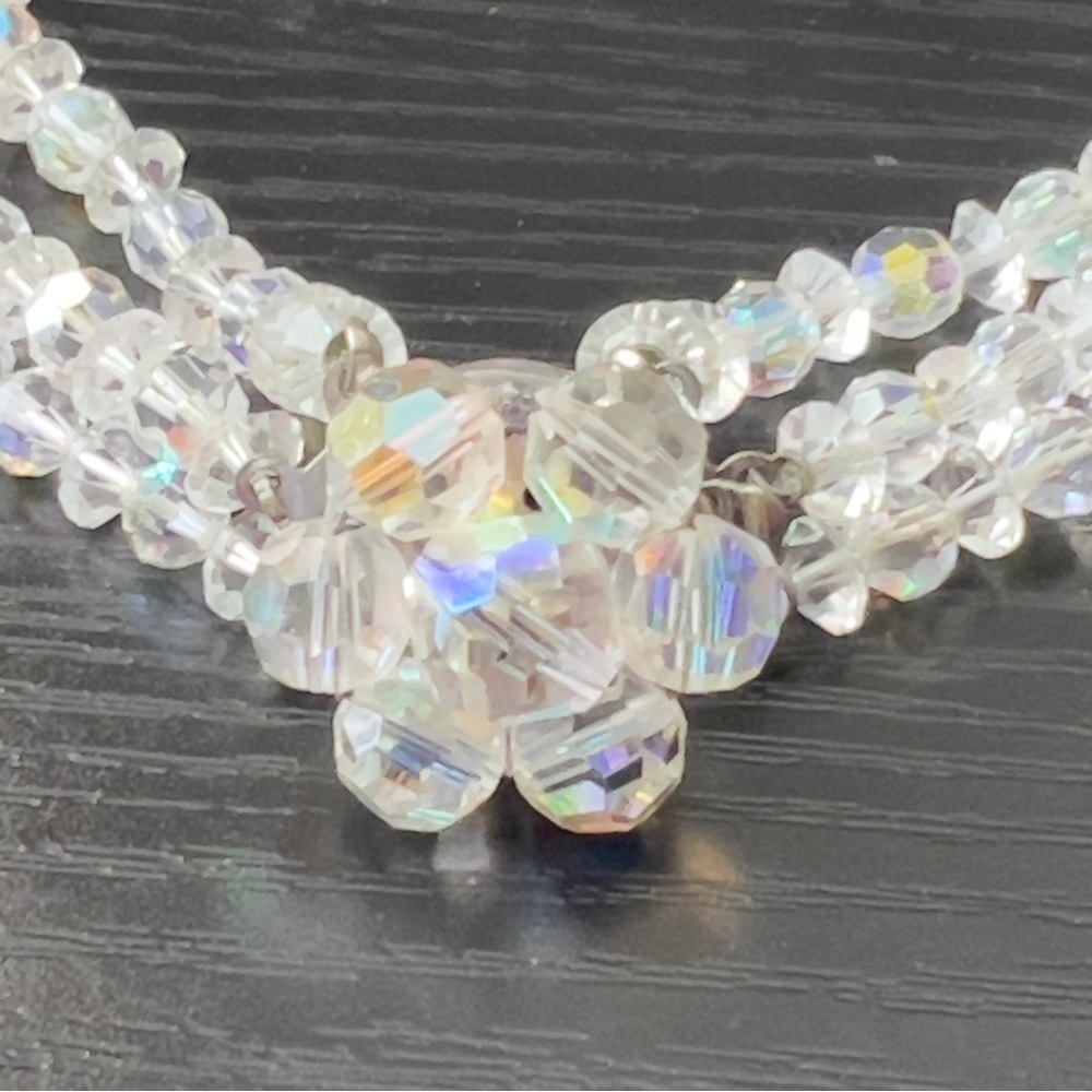 Vintage Aurora Borealis Glass Beaded Three Tiered Choker Style Necklace/Earrings - Picture 6 of 9